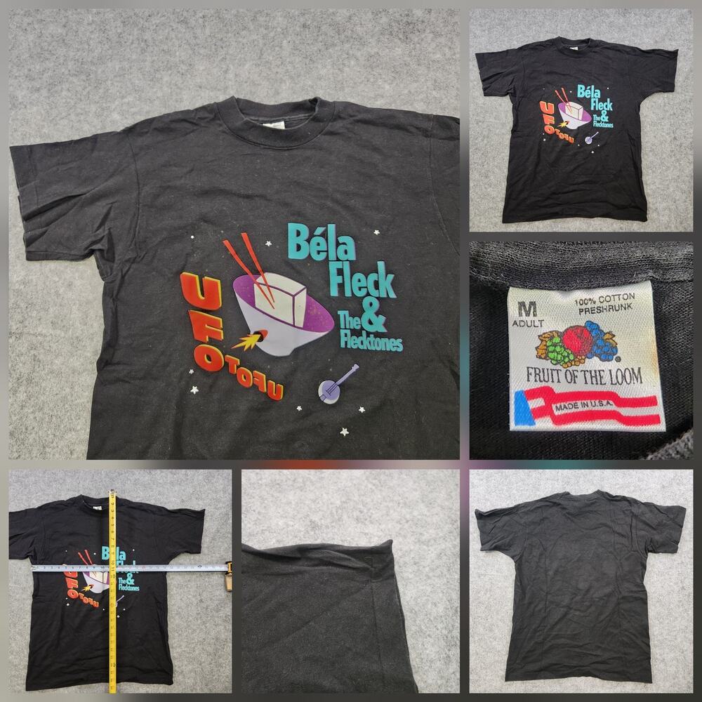 Vintage Bela Fleck Flecktones T Shirt Mens Medium Black UFOTOFU Band Tee 90s USA